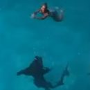 Акула вплотную подплыла к ничего не подозревающей имениннице и попала на видео